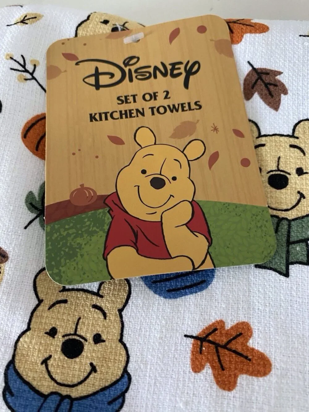 2 Pack Disney Winnie The Pooh Autumn Fall Leaves Acorns Kitchen Towels 16 X 26”